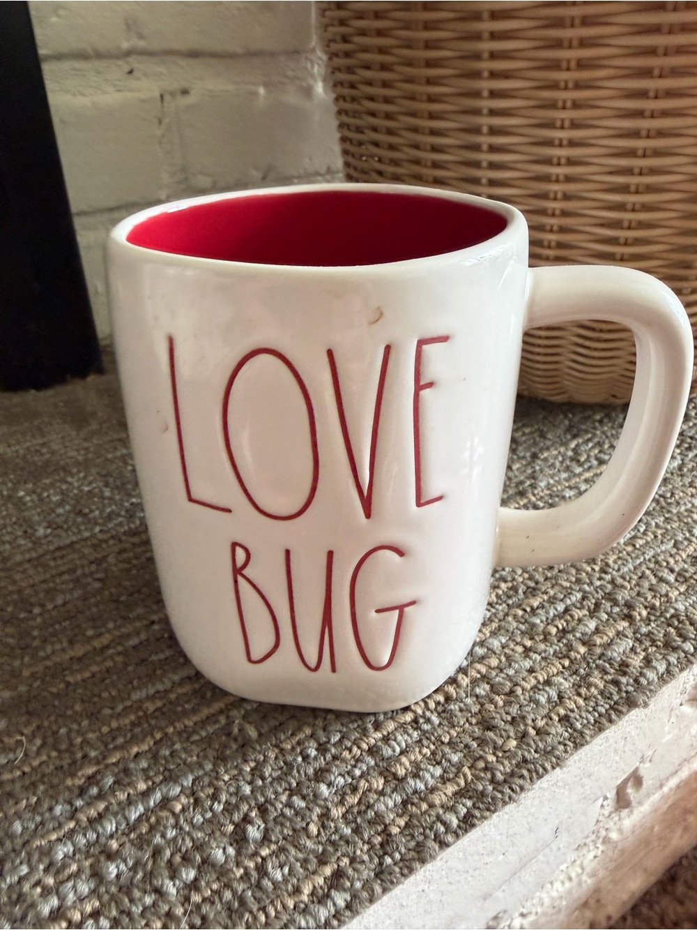 Rae Dunn White Ceramic Mug with Red Interior & 'LOVE BUG' Text